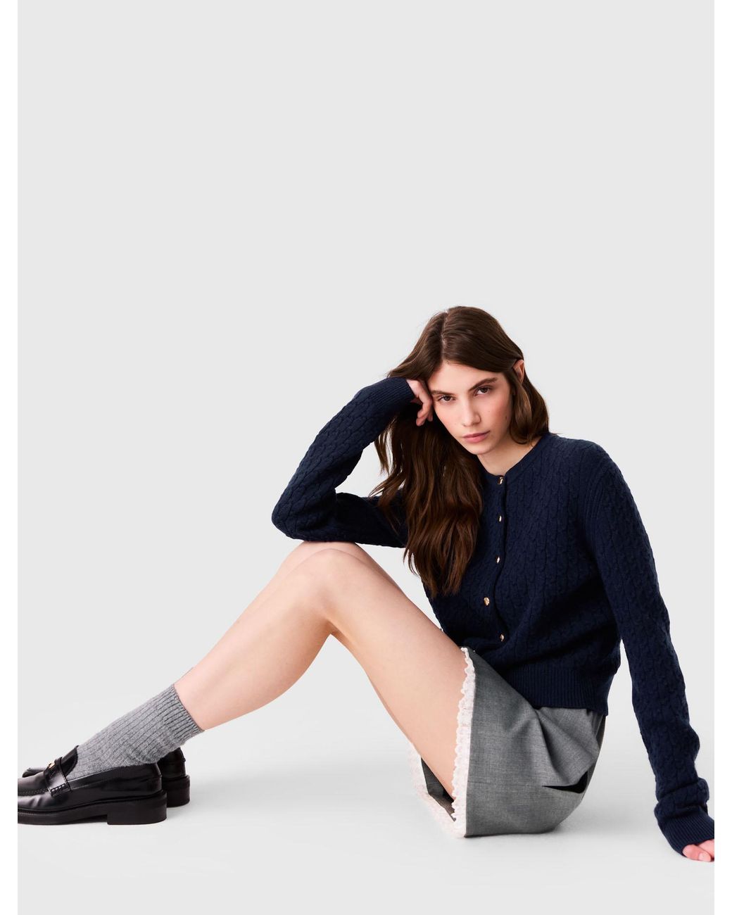 Maje Blue Cardigan With Poplin Collar