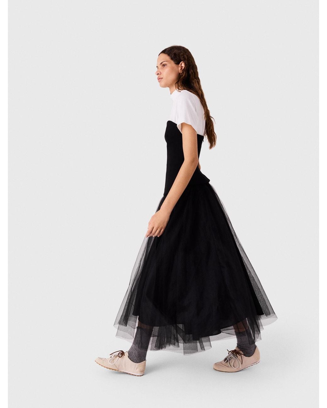 Maje White Bustier Dress With Tulle Skirt