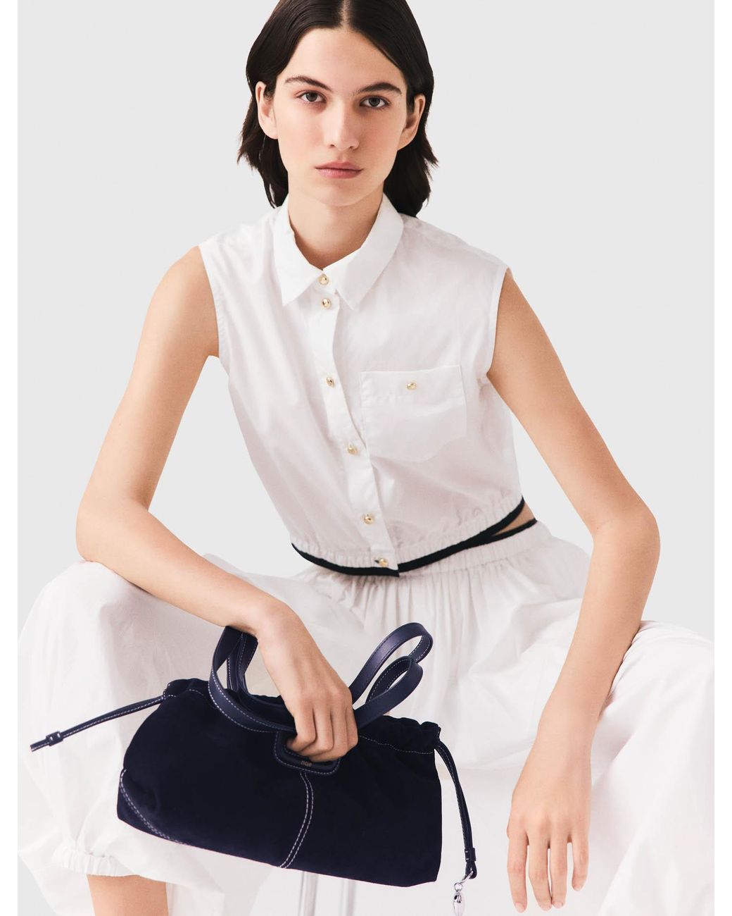 Maje White Cropped Sleeveless Shirt