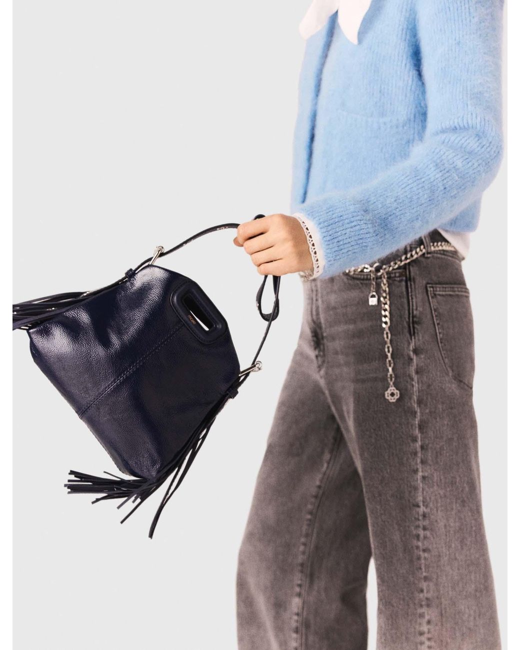 Maje Blue Naplak Leather Miss M Mini Bag