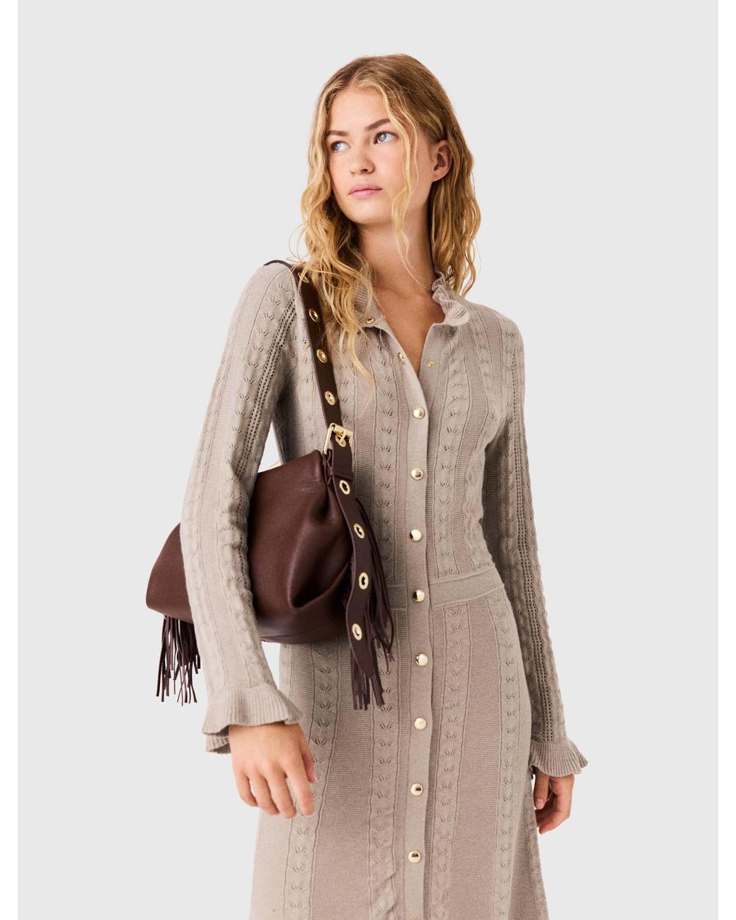 Robe Longue En Maille Texturée Maje en coloris Natural
