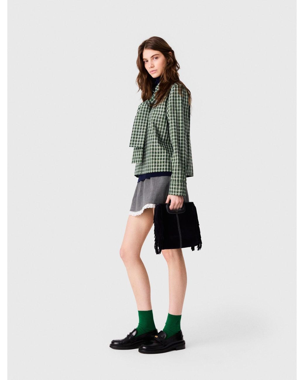 Maje Green Rhinestone Shirt With Tie