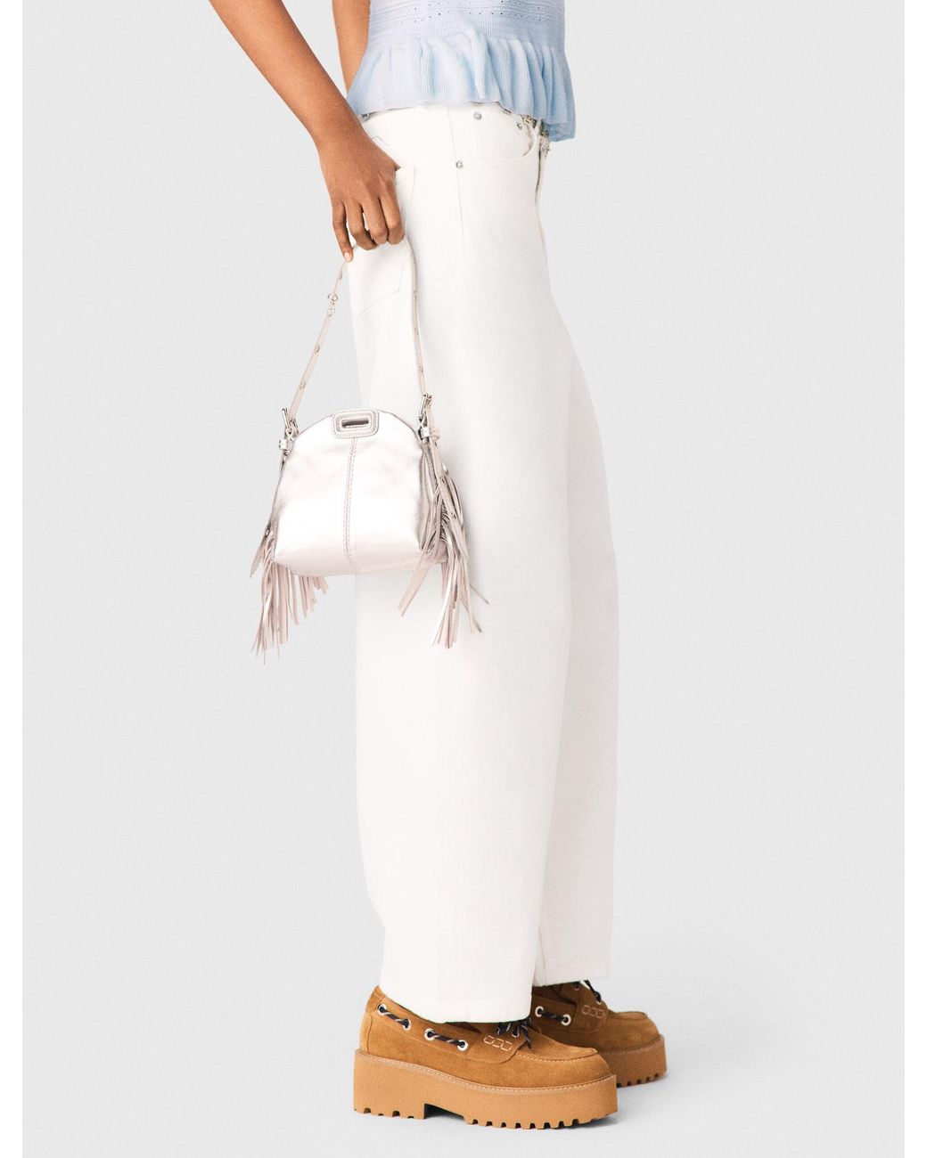Maje White Ruffled Knit Top