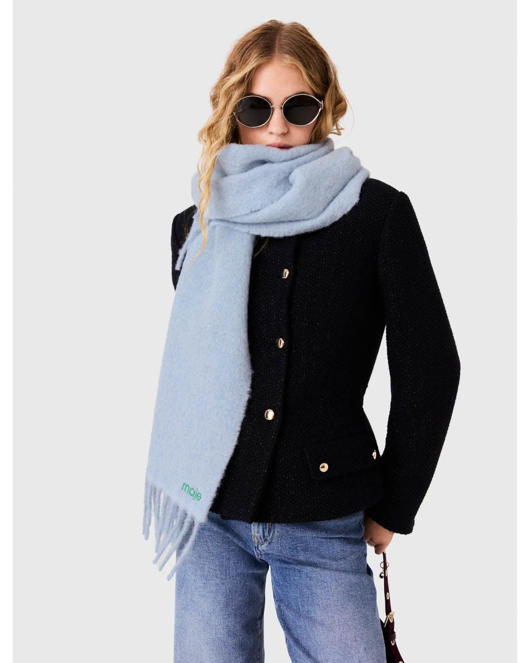 Maje Blue Wool And Alpaca Blend Scarf