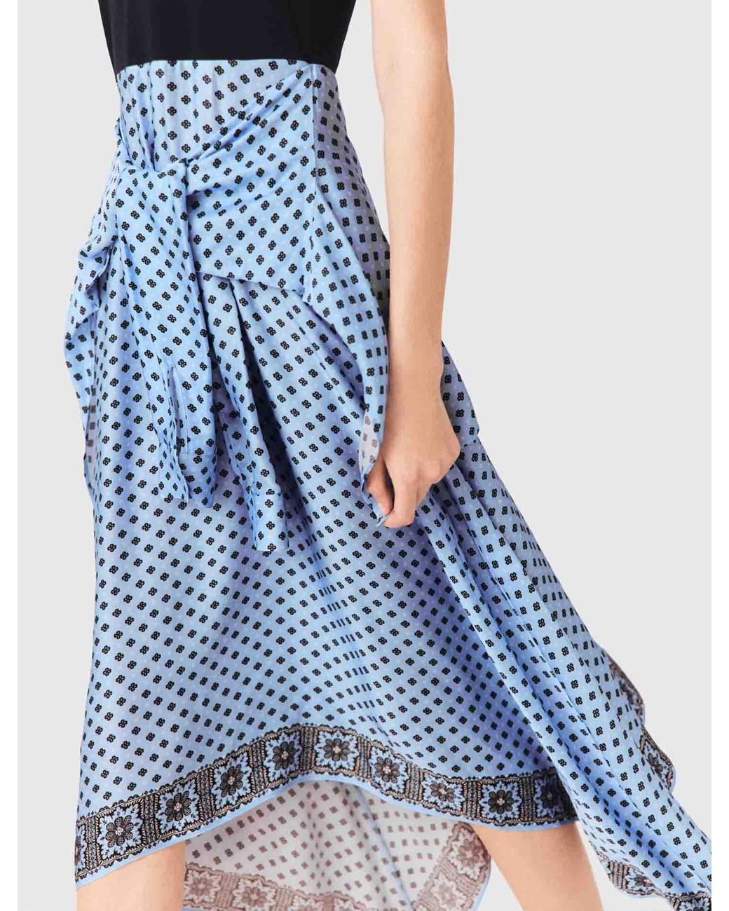 Maje Blue Layered-Effect Scarf Skirt Dress