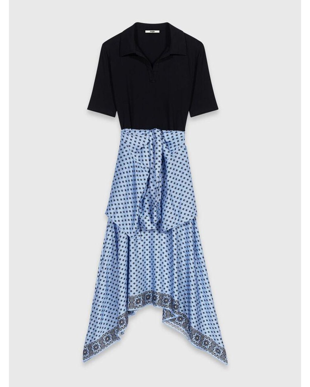 Maje Blue Layered-Effect Scarf Skirt Dress