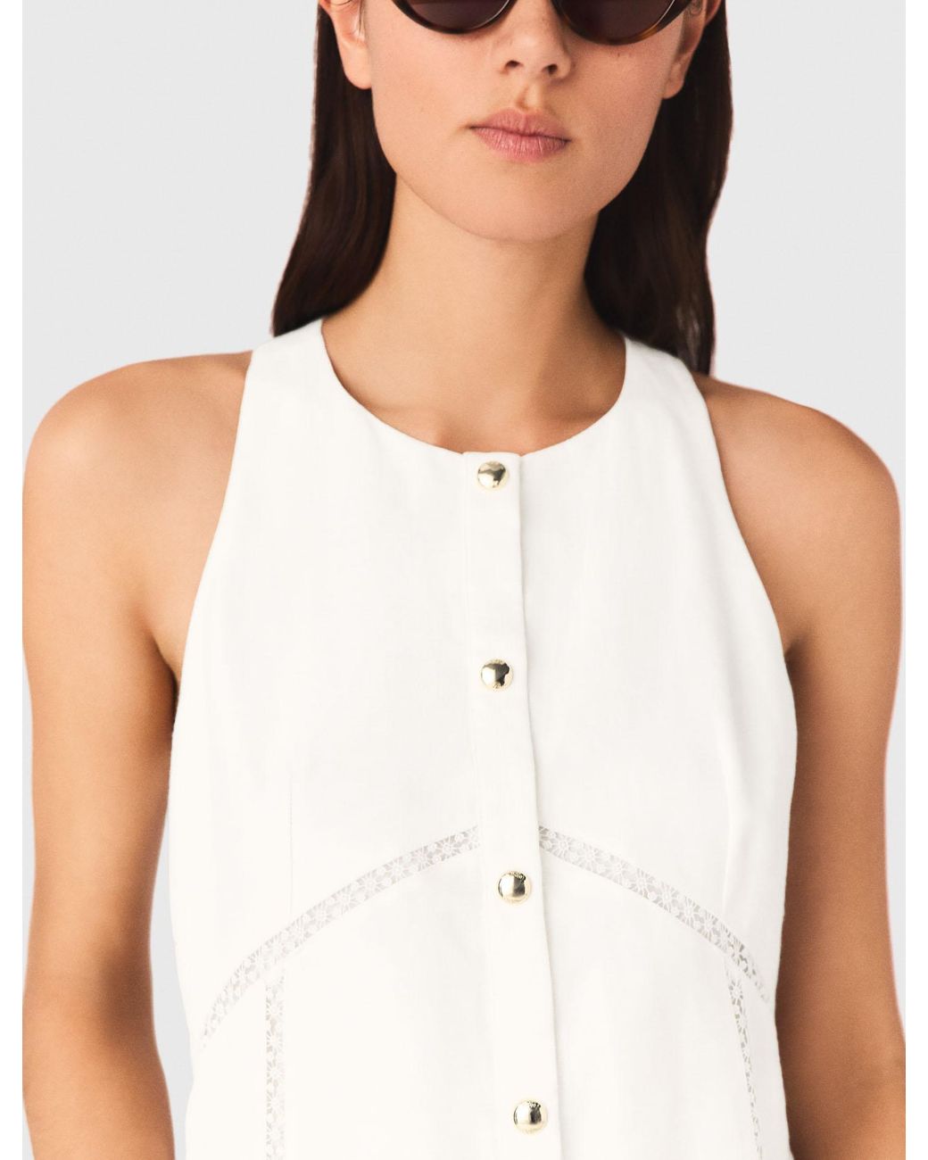 Maje White Embroidered Linen-Blend Dress