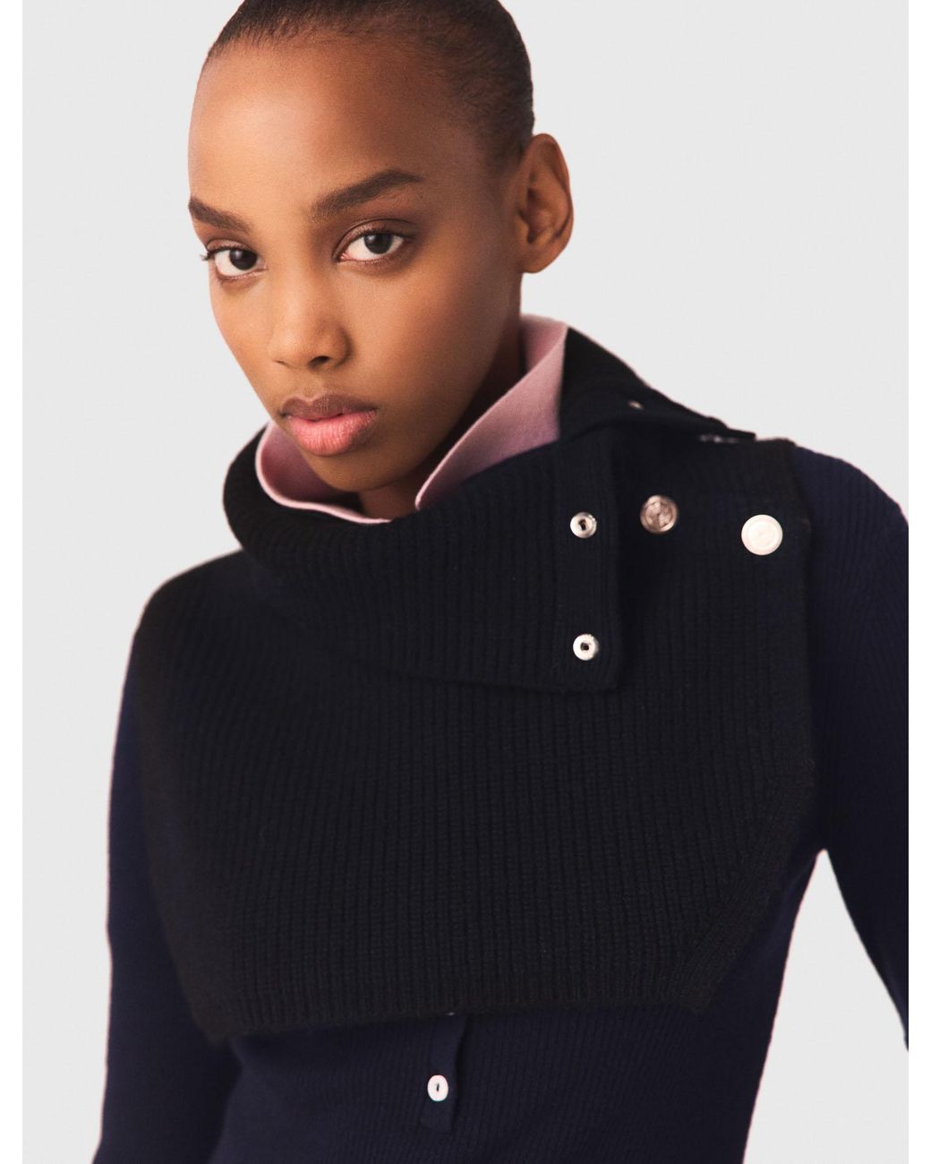 Maje Blue Button-Up Wool Mix Collar Wrap