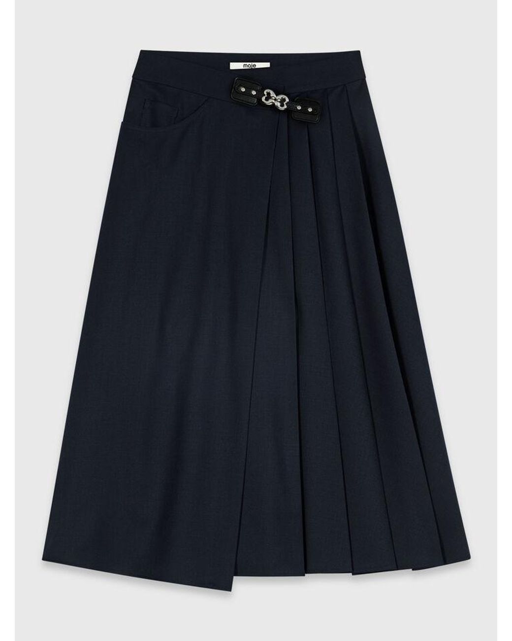 Maje Blue Long Pleated Skirt With Buckle