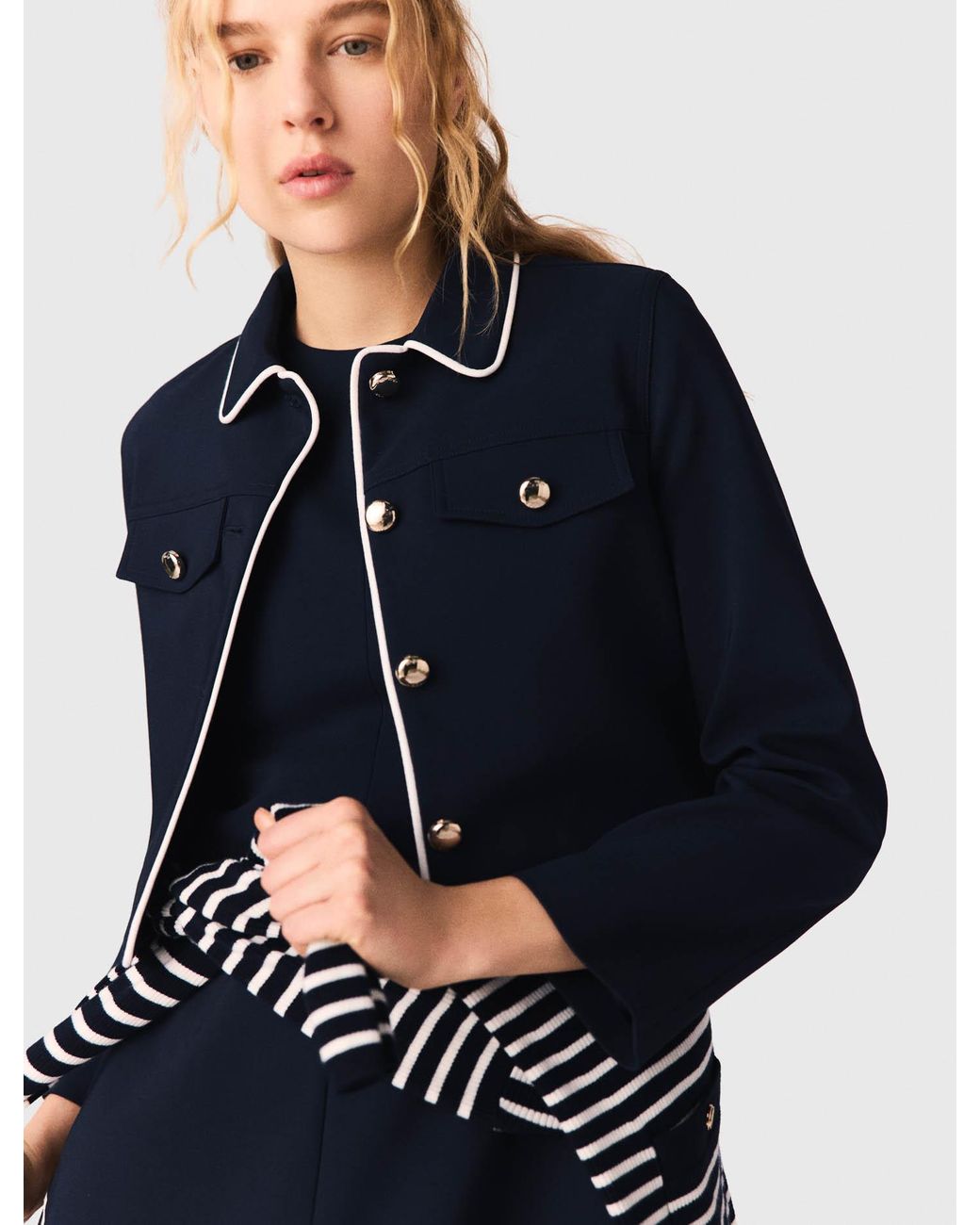 Maje Blue Short Jacket With Contrast Trim