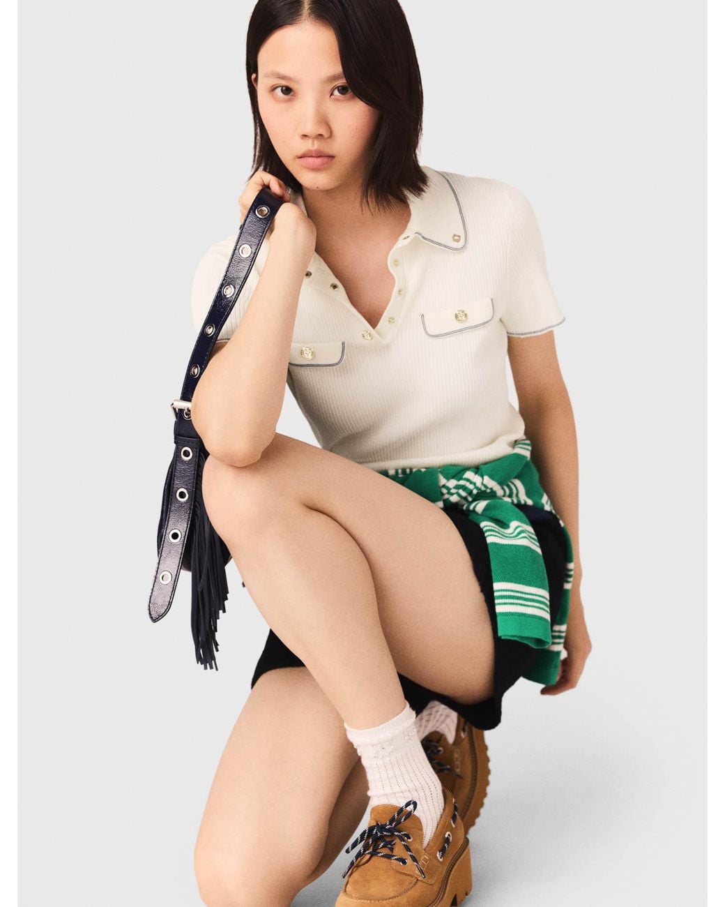 Maje White Short-Sleeve Polo Shirt