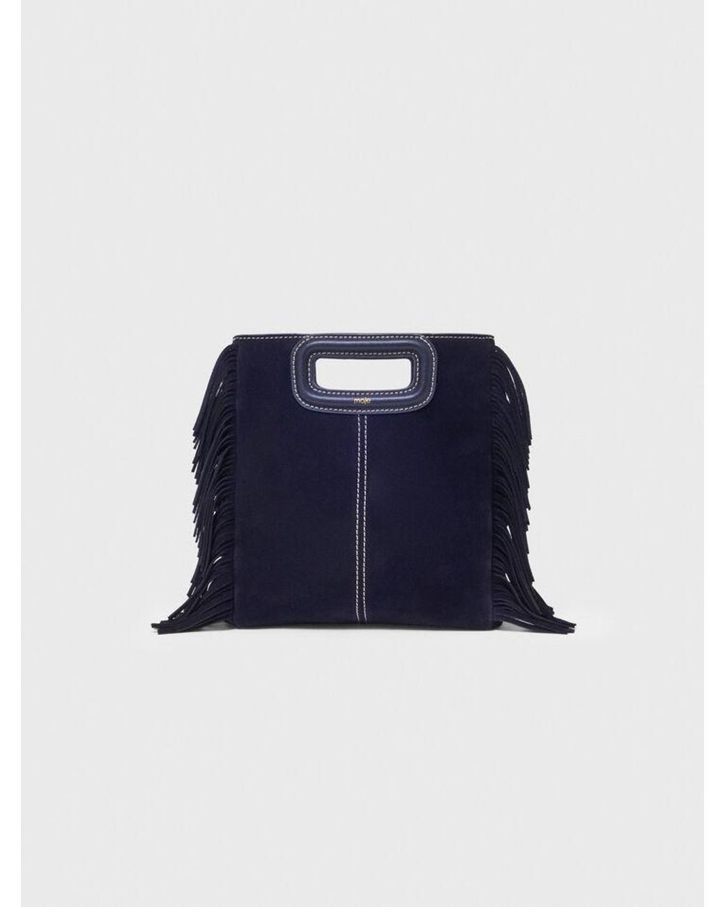 Maje Blue Topstitched Suede M Bag