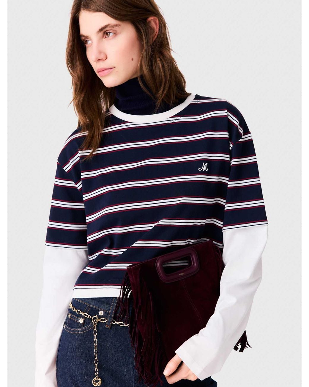 Maje Blue Layered-Effect T-Shirt
