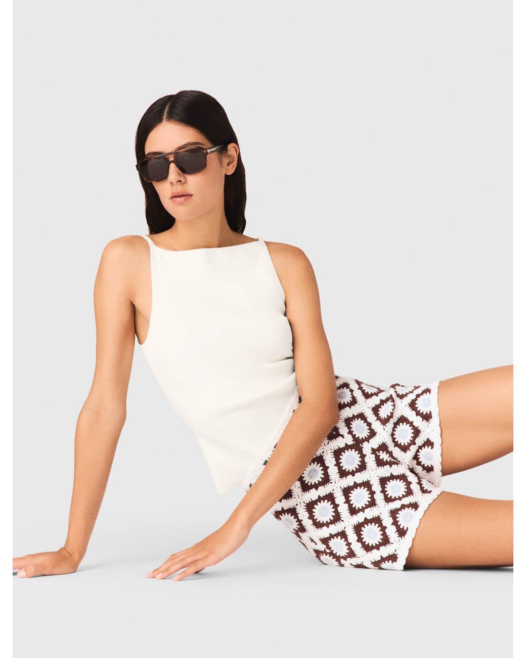 Maje White Floral-Patterned Crochet Shorts