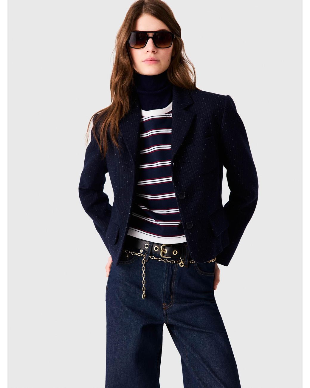 Maje Blue Cropped Suit Jacket