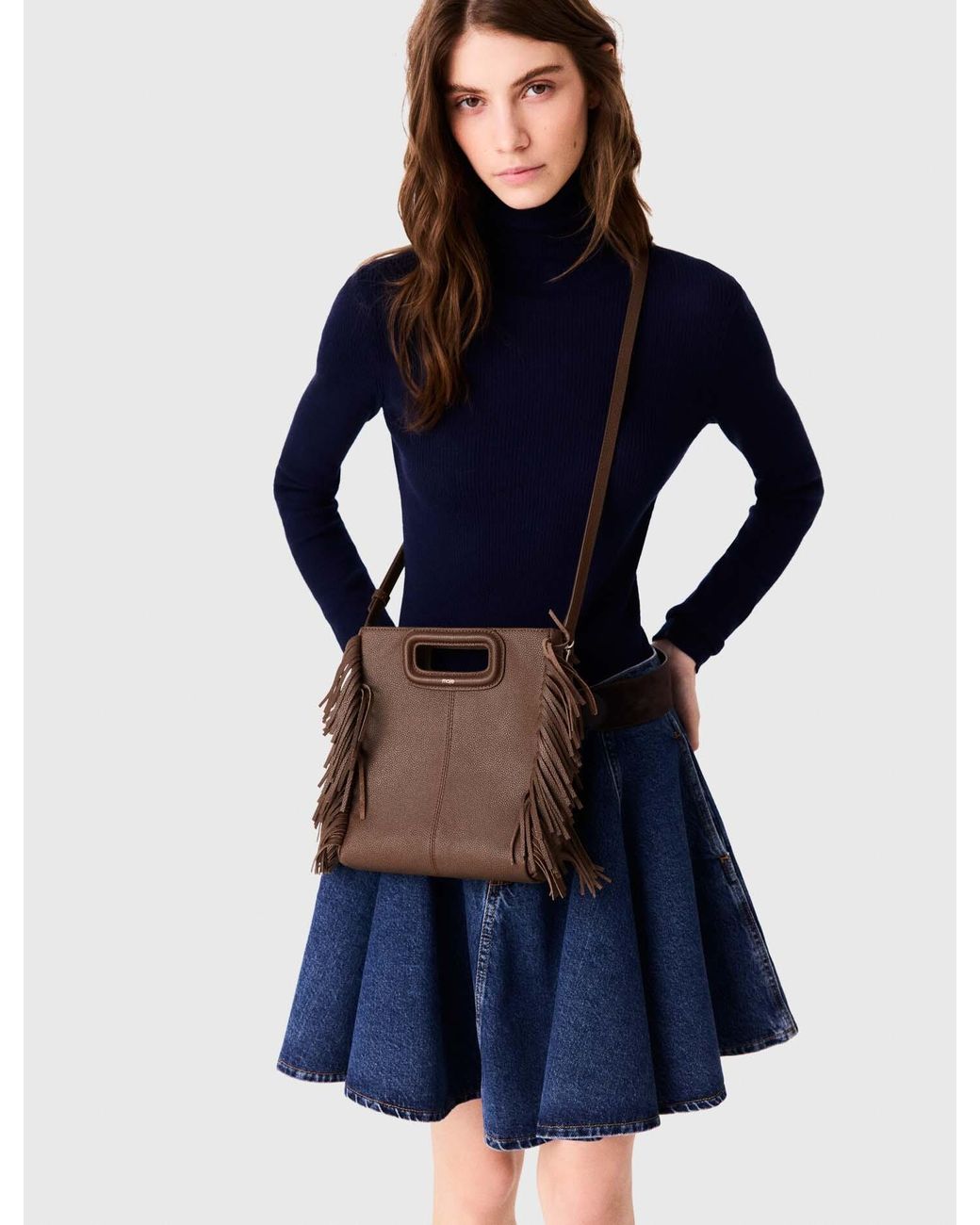 Maje Brown Grained Leather M Bag