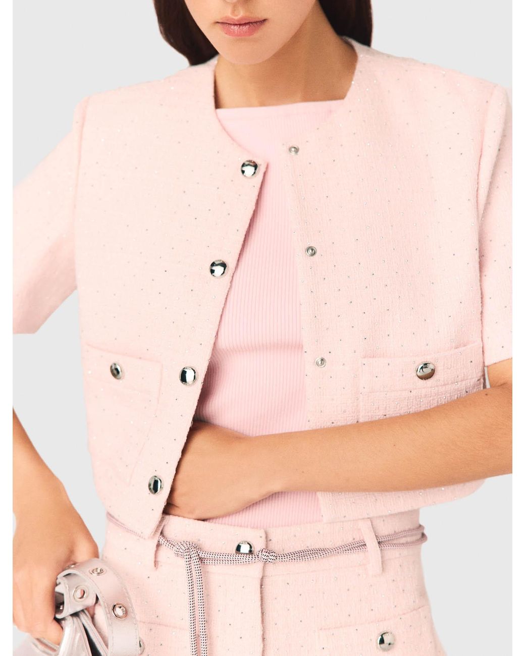 Maje White Short-Sleeved Tweed Jacket