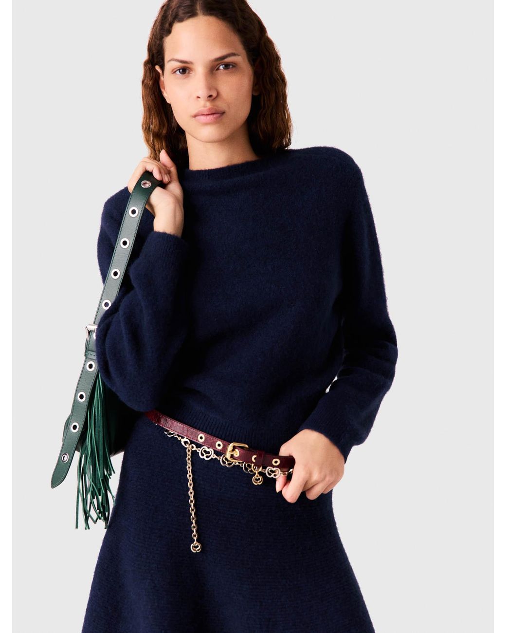 Maje Blue Short Yak Blend Dress