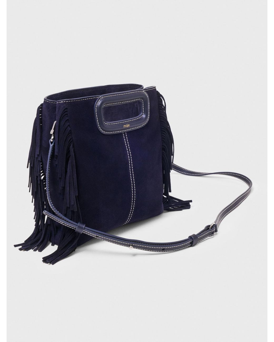 Maje Blue Topstitched Suede M Bag