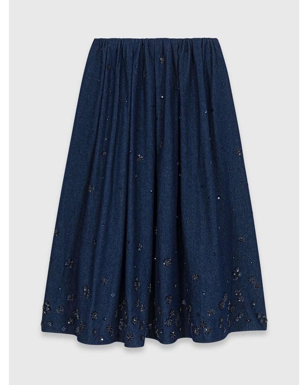 Maje Blue Embroidered Denim Midi Skirt