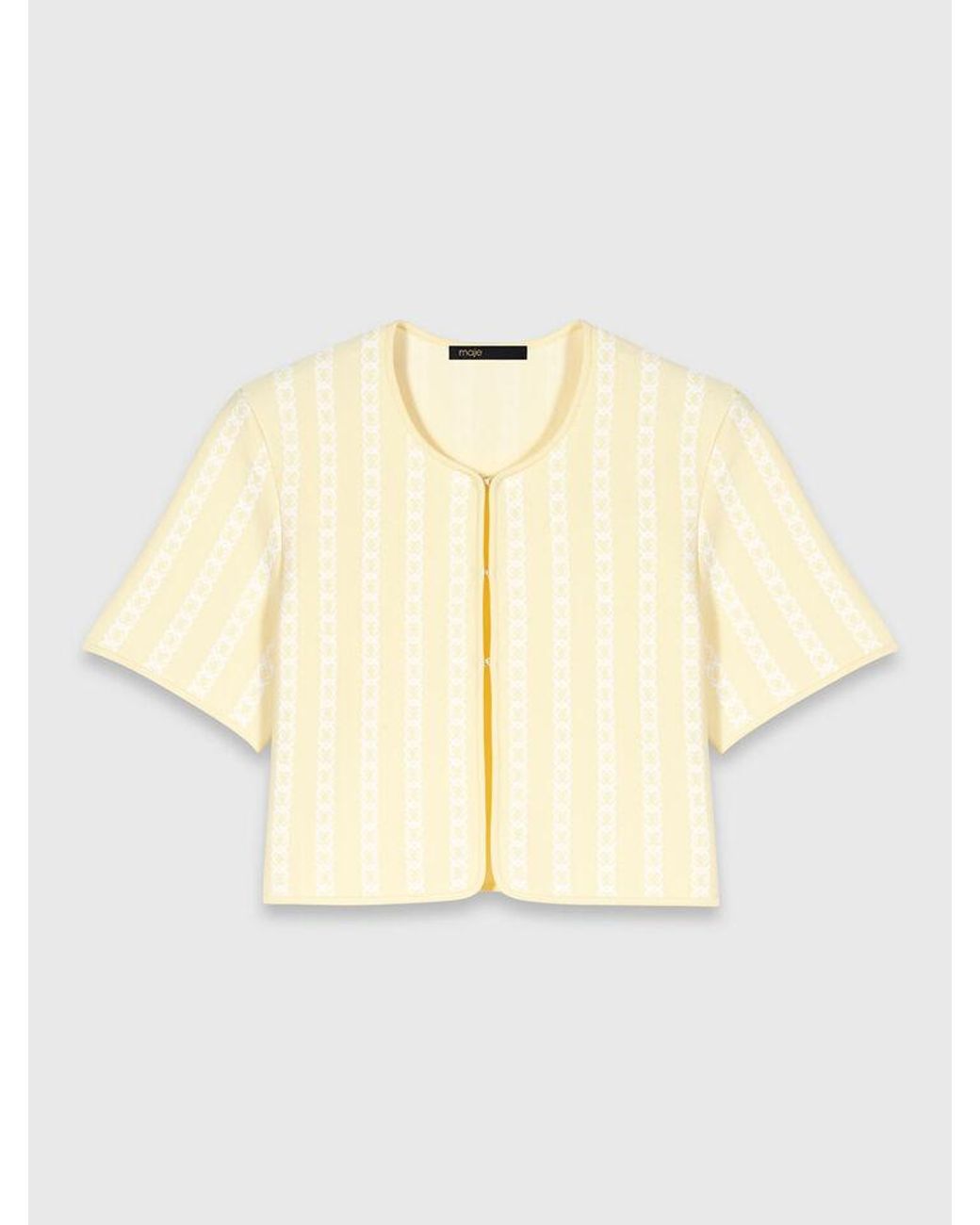 Maje Natural Cropped Fancy Knit Cardigan