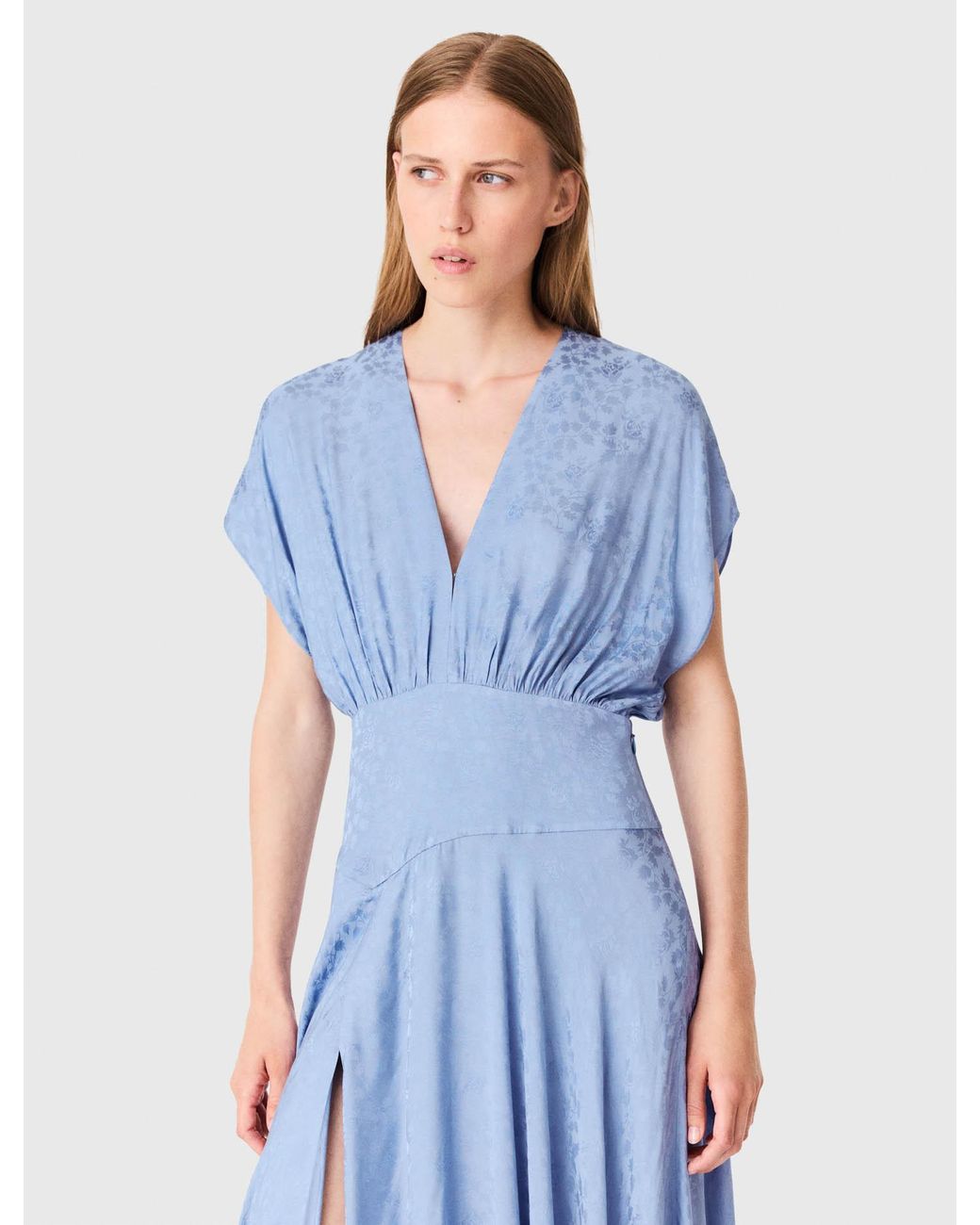 Maje Blue Patterned Jacquard Maxi Dress