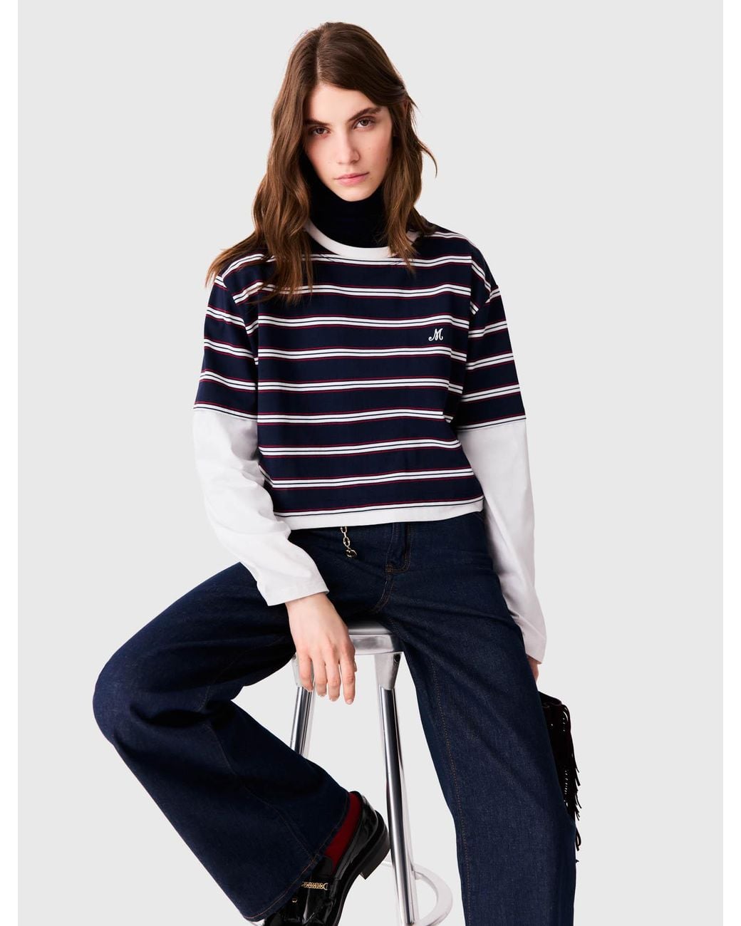 Maje Blue Layered-Effect T-Shirt