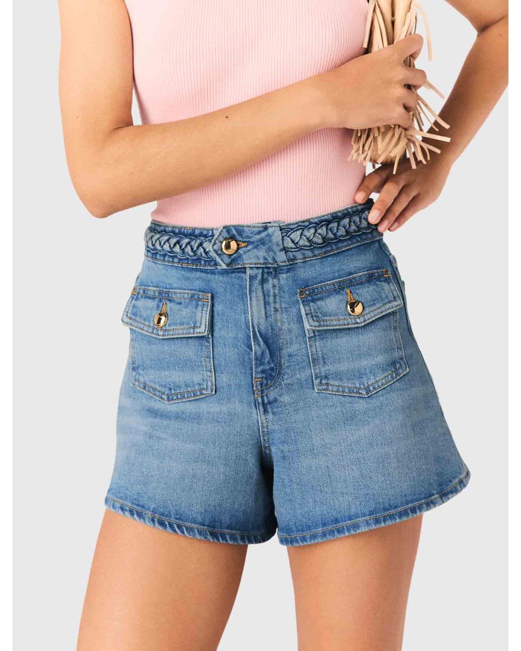 Maje Blue Braided Denim Shorts