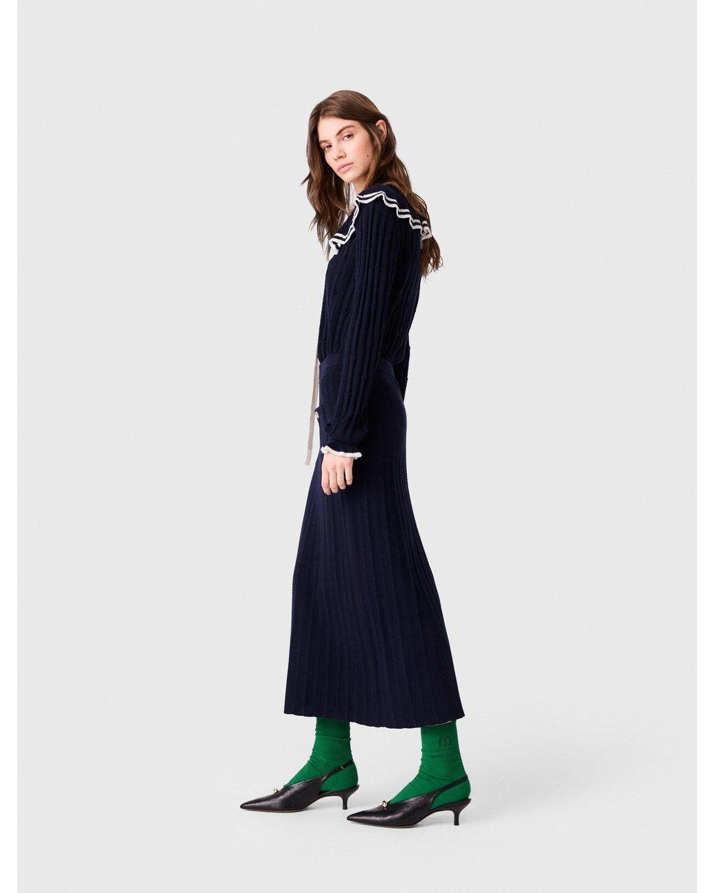 Maje Blue Knit Pencil Skirt With Pockets