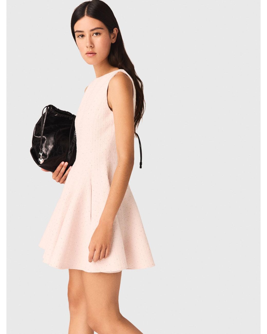 Maje White Short Flared Tweed Dress