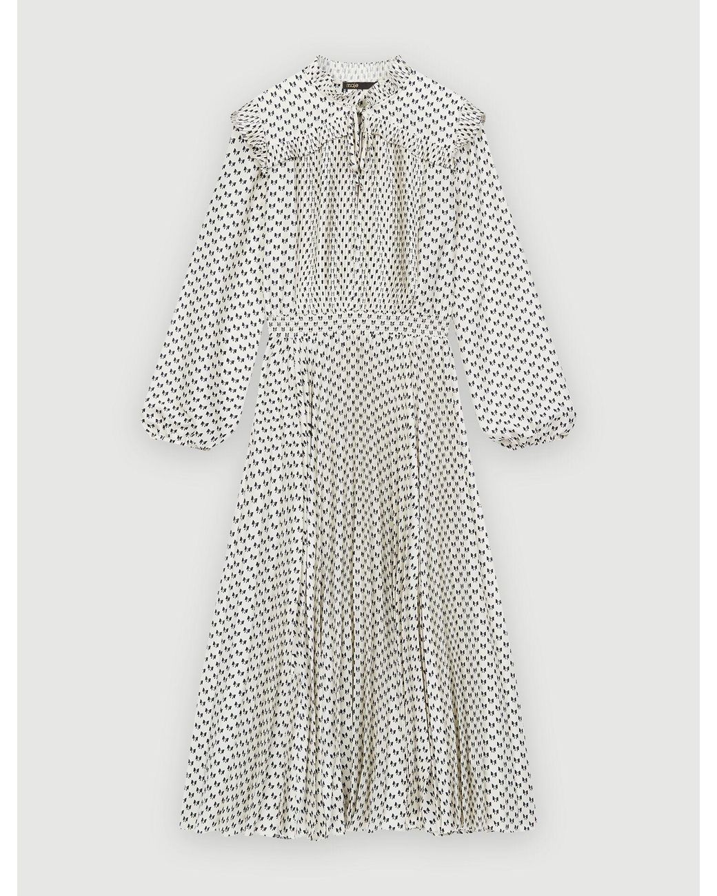 Maje Satin Bow Print Pleated Dress | Lyst