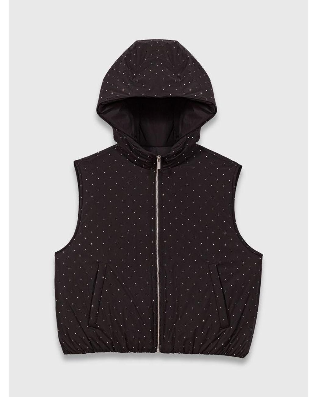 Maje White Rhinestone Sleeveless Puffer Jacket