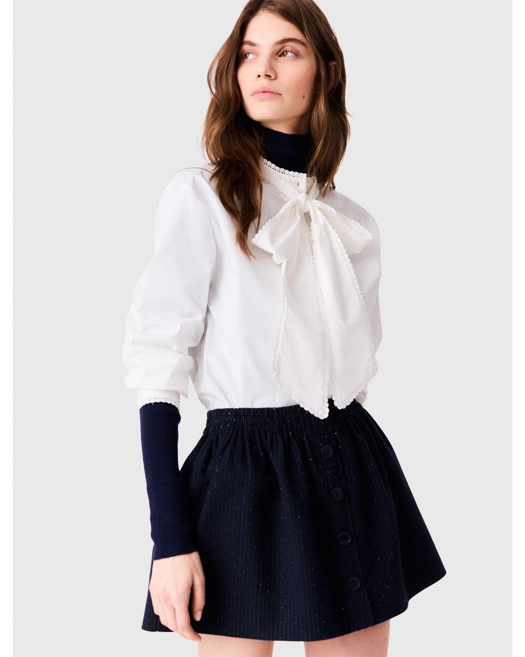 Maje White Short Tailored Rhinestone Skirt