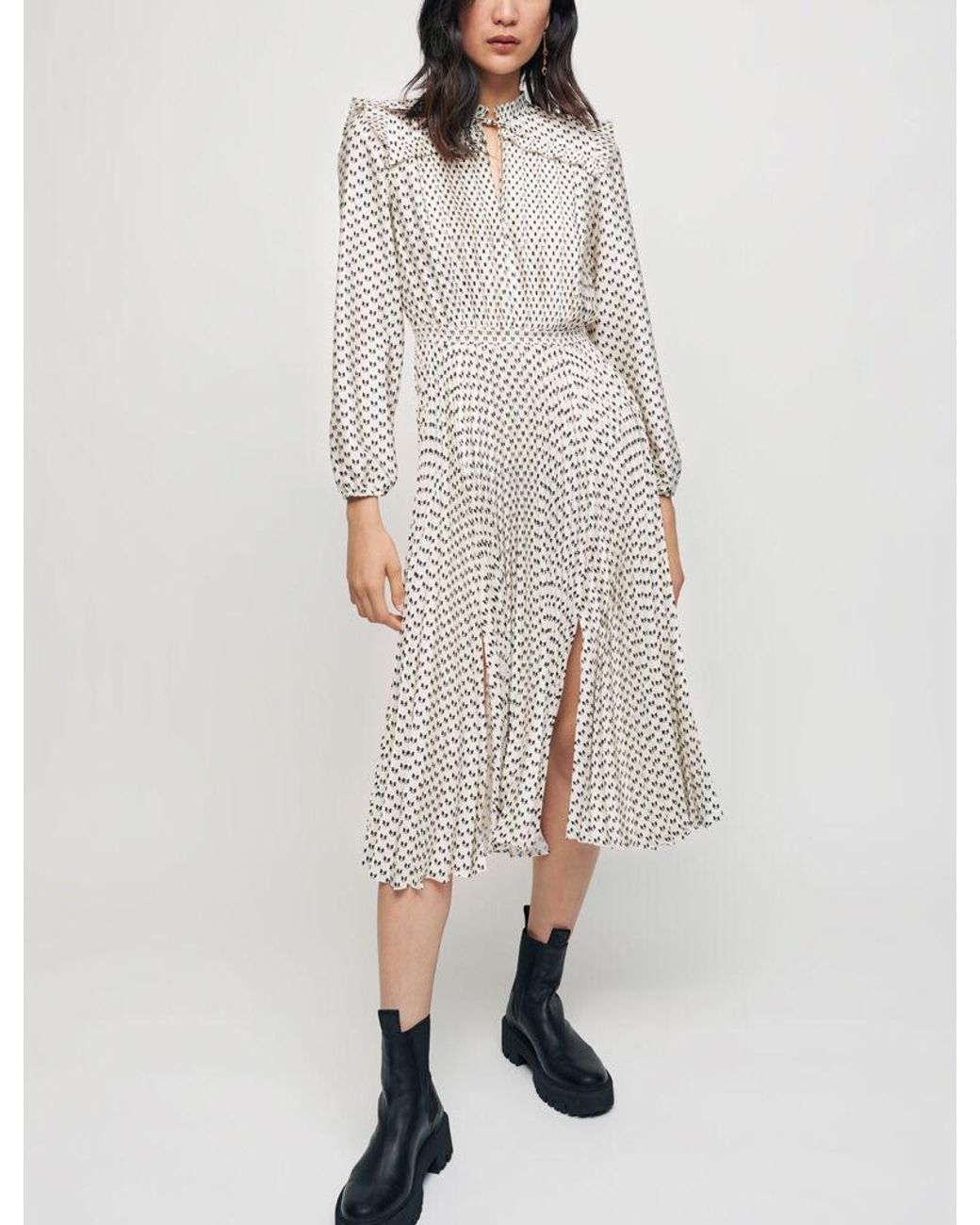 Maje long pleated dress in shop leopard print