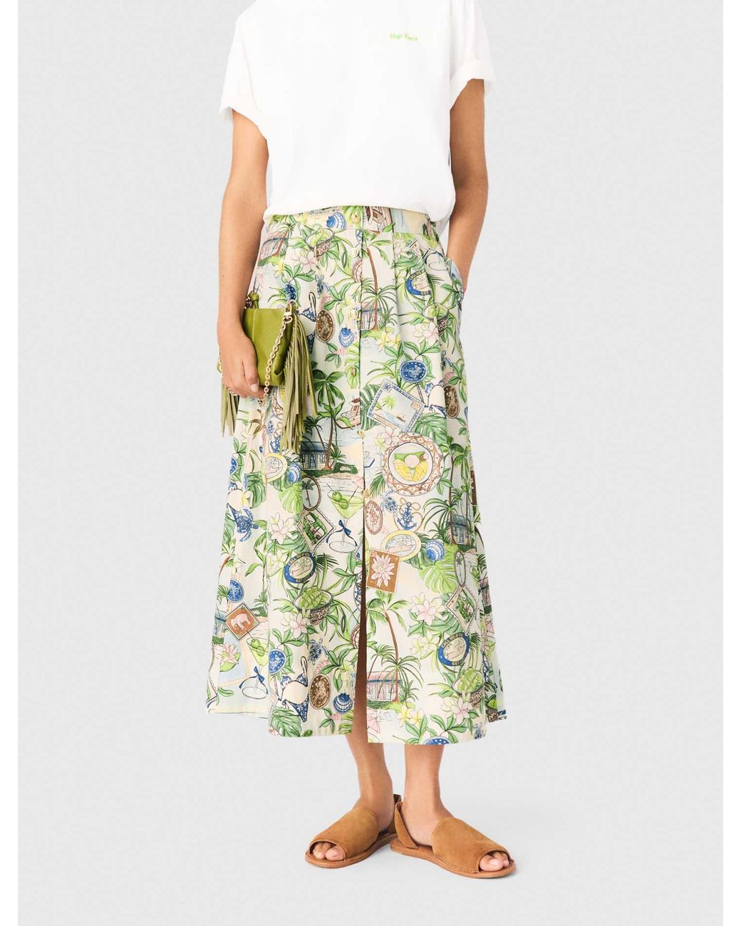 Maje White Printed Maxi Skirt With Shorts