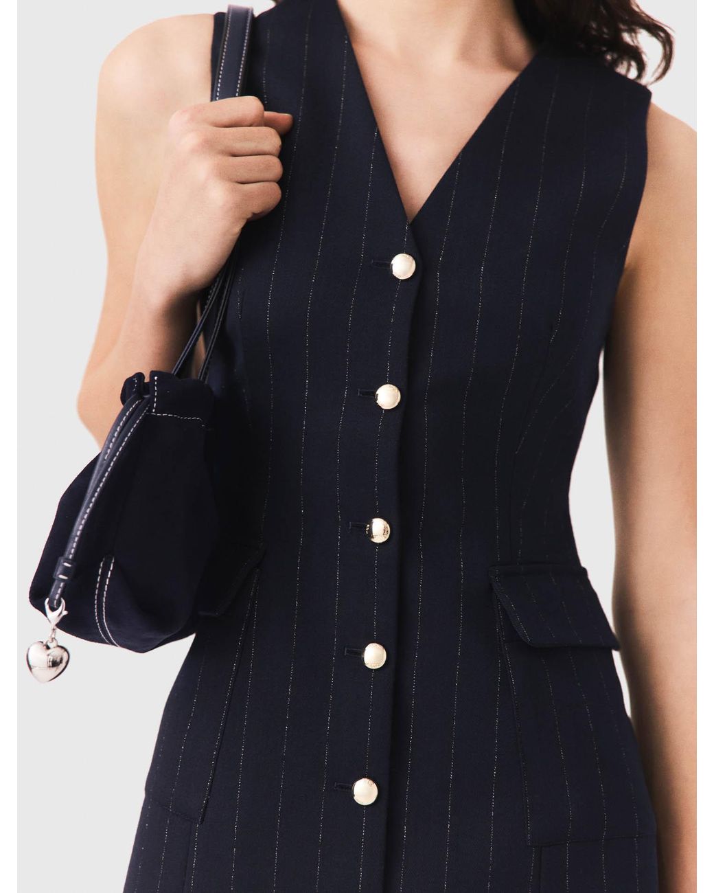 Maje Blue Sleeveless Tailored Lurex Dress