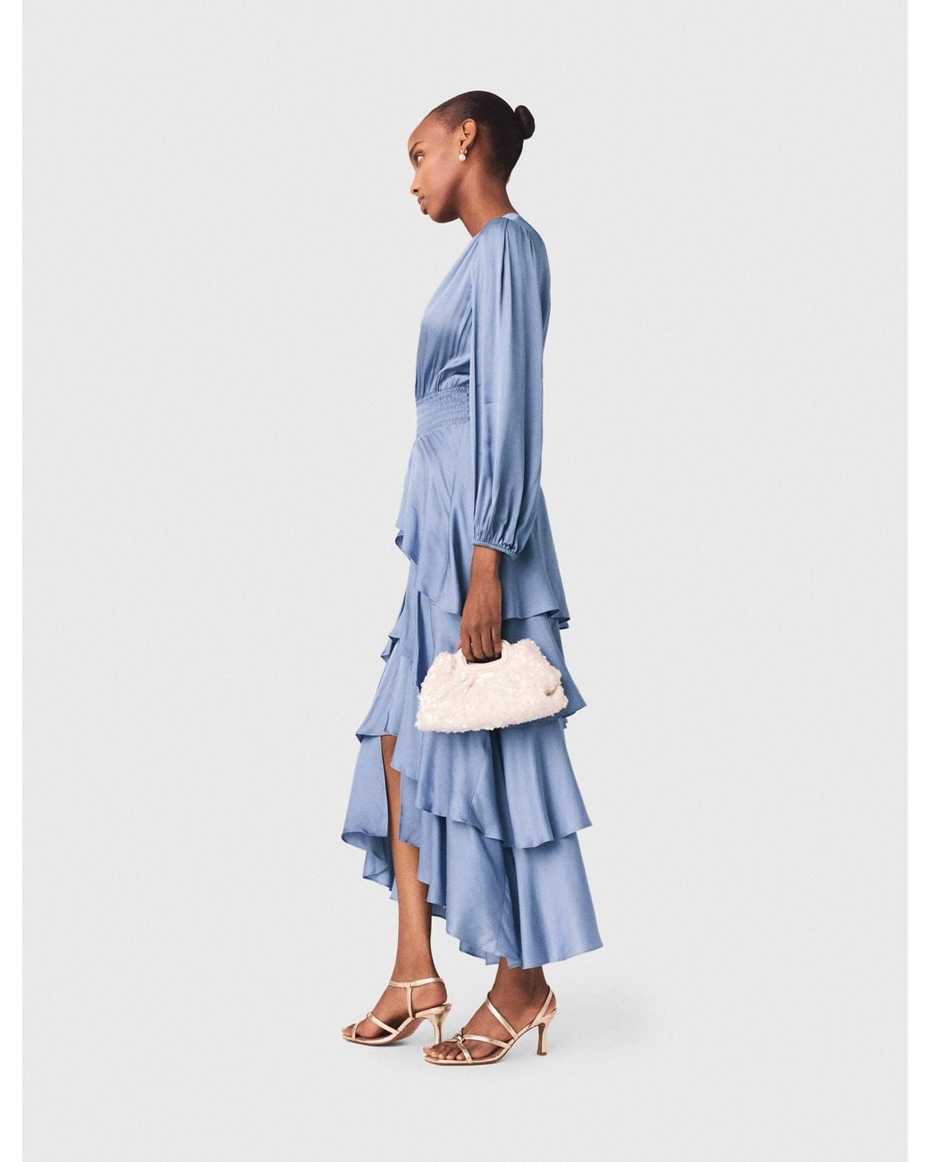 Maje Blue Ruffled Maxi Dress