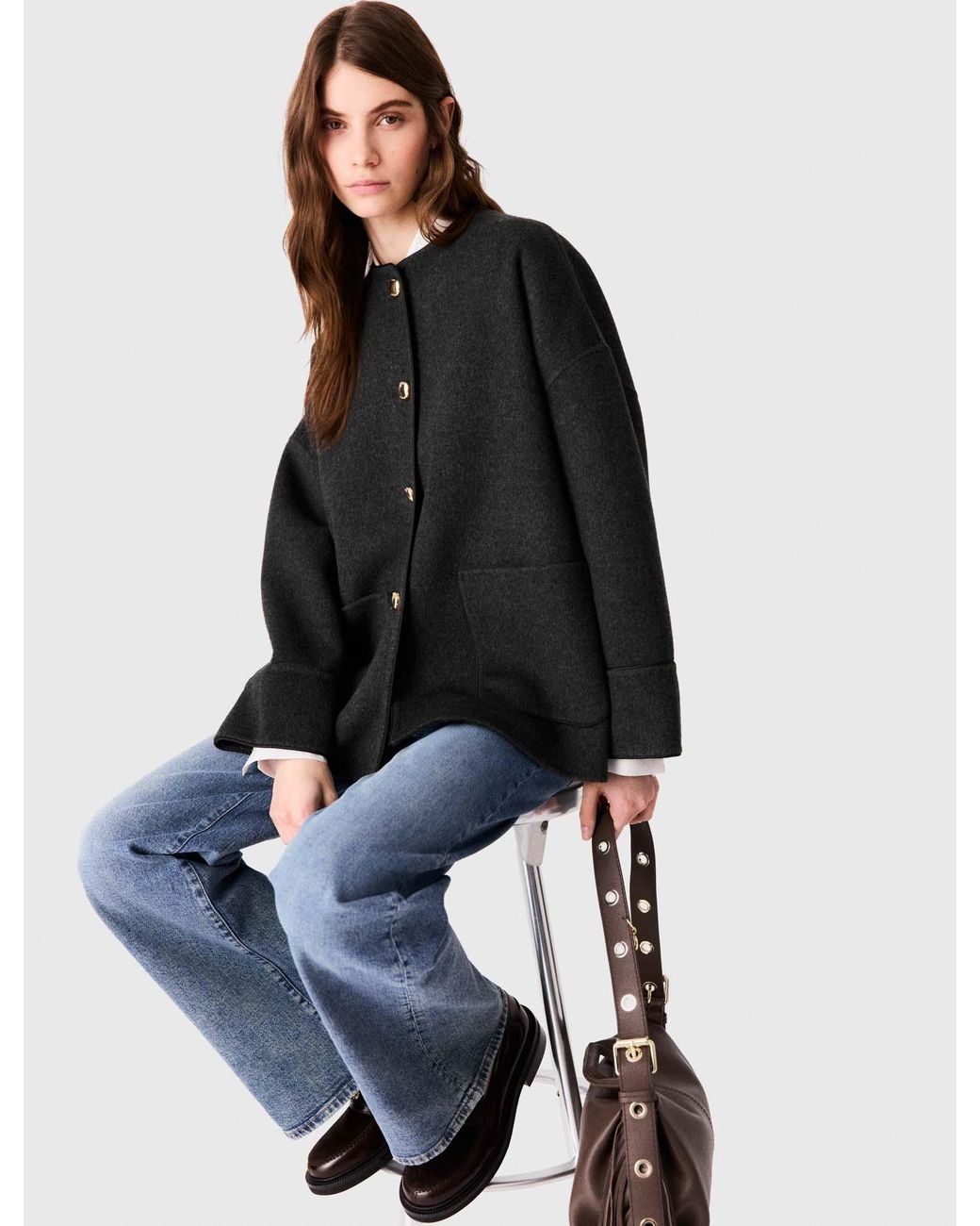 Maje Blue Coat With Removable Scarf