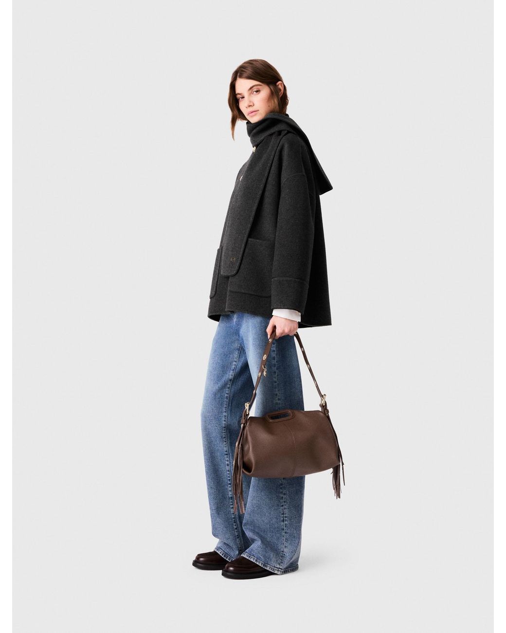 Maje Blue Coat With Removable Scarf