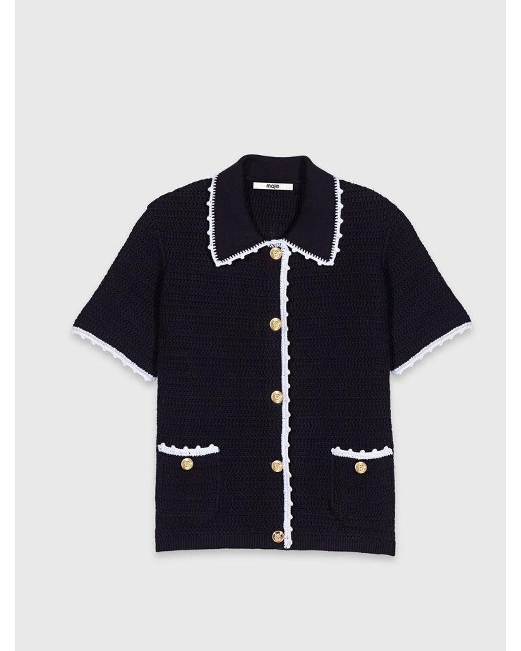 Maje Blue Cardigan With Crochet Trim