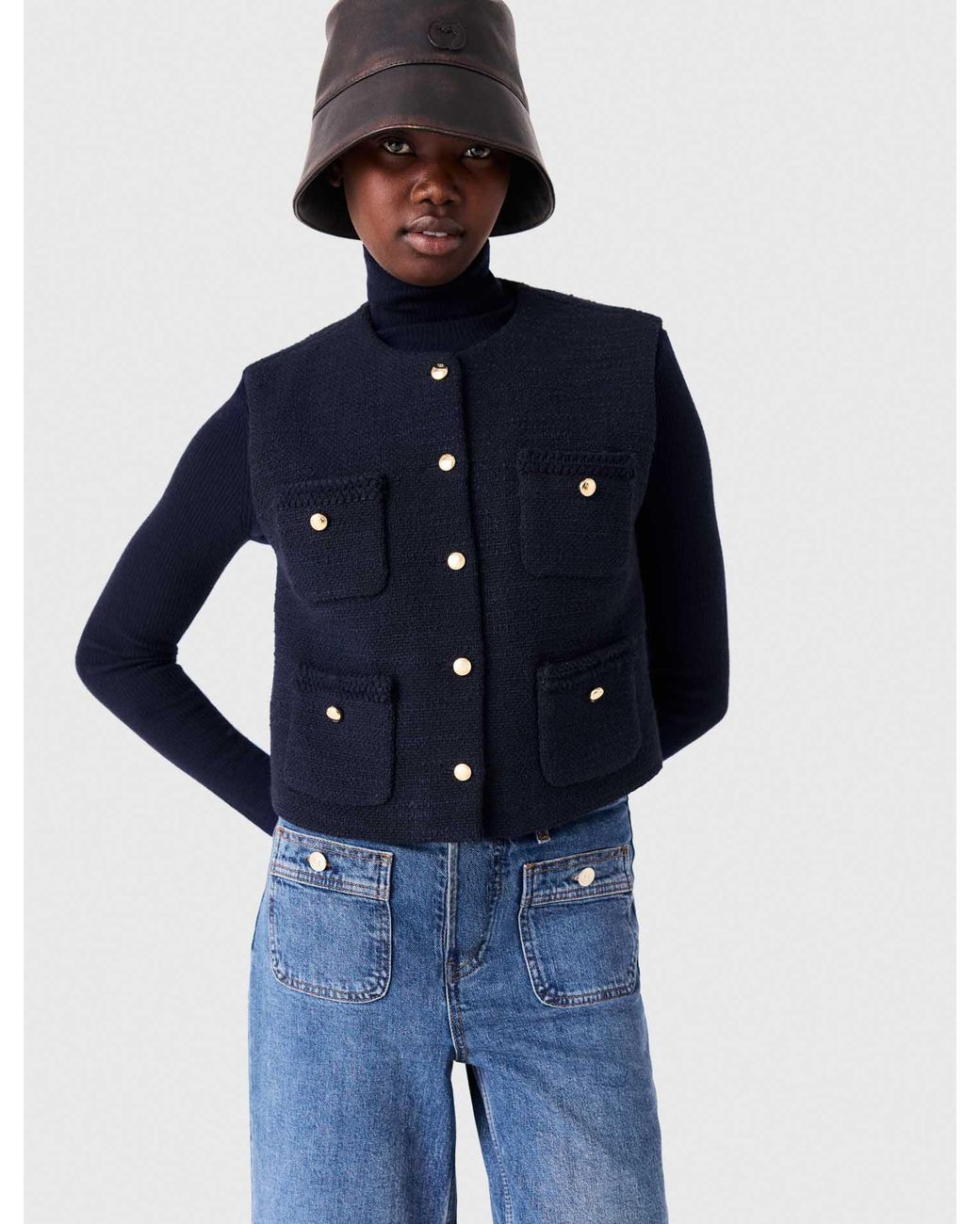 Maje Blue Sleeveless Tweed Jacket