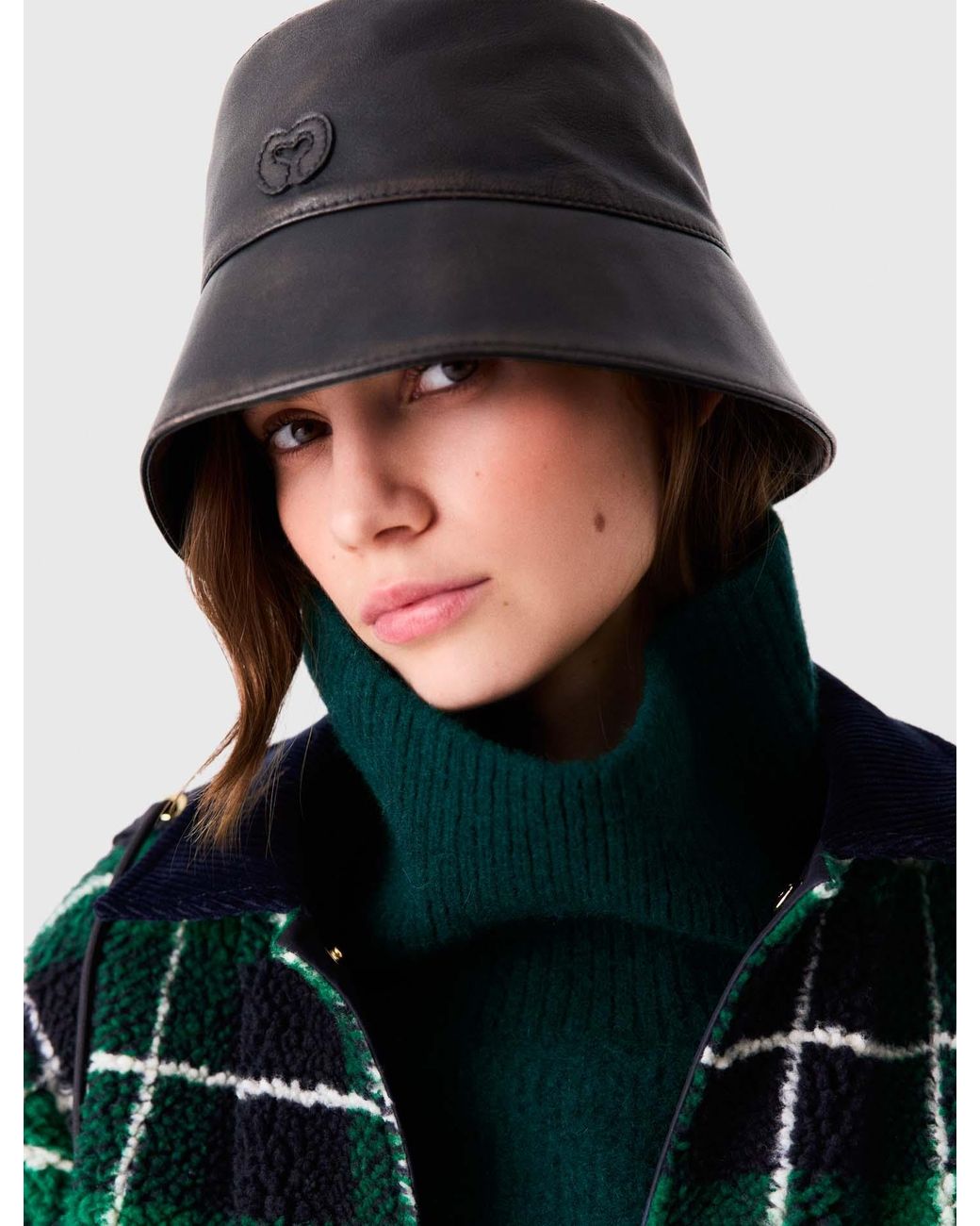 Maje White Distressed Leather Bucket Hat