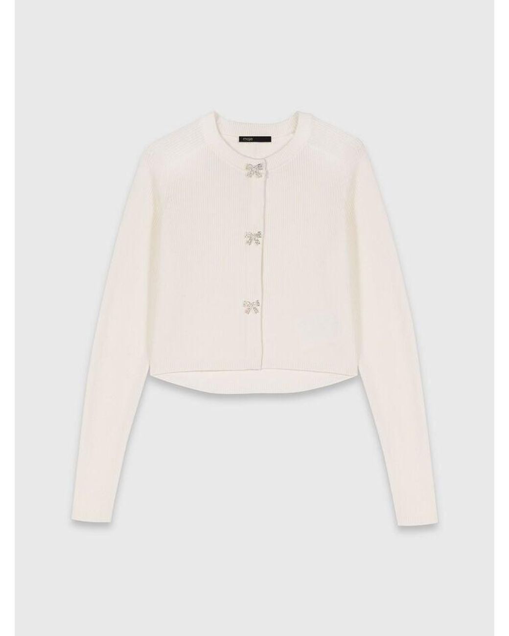 Maje White Bow Jewellery Button Cardigan