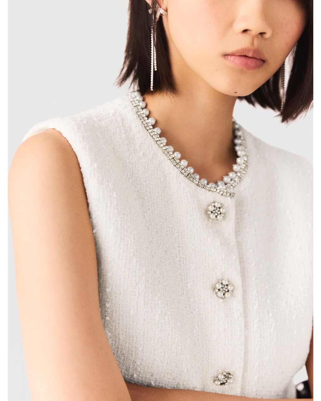Maje White Beaded Tweed Jacket