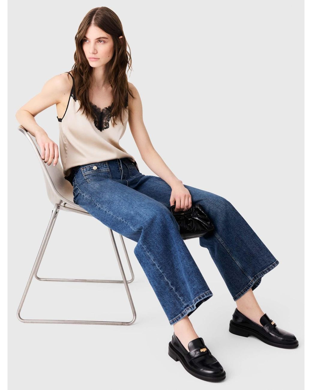Maje Blue Wide-Leg Jeans With Patch Pockets