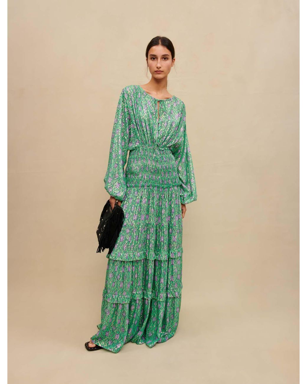 Maje Woman's Viscose, Long Metallic Dress For Spring/summer, Size Woman