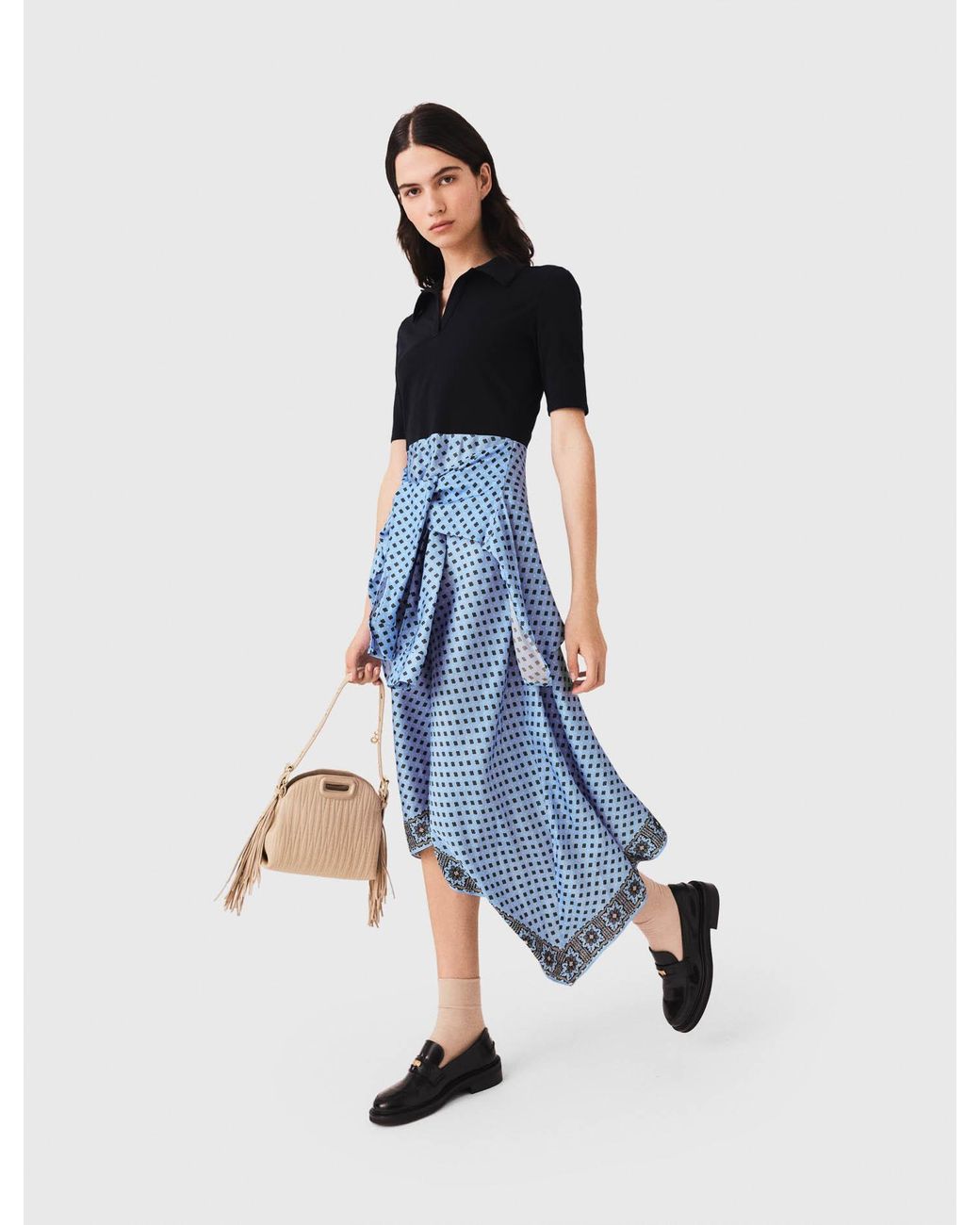 Maje Blue Layered-Effect Scarf Skirt Dress