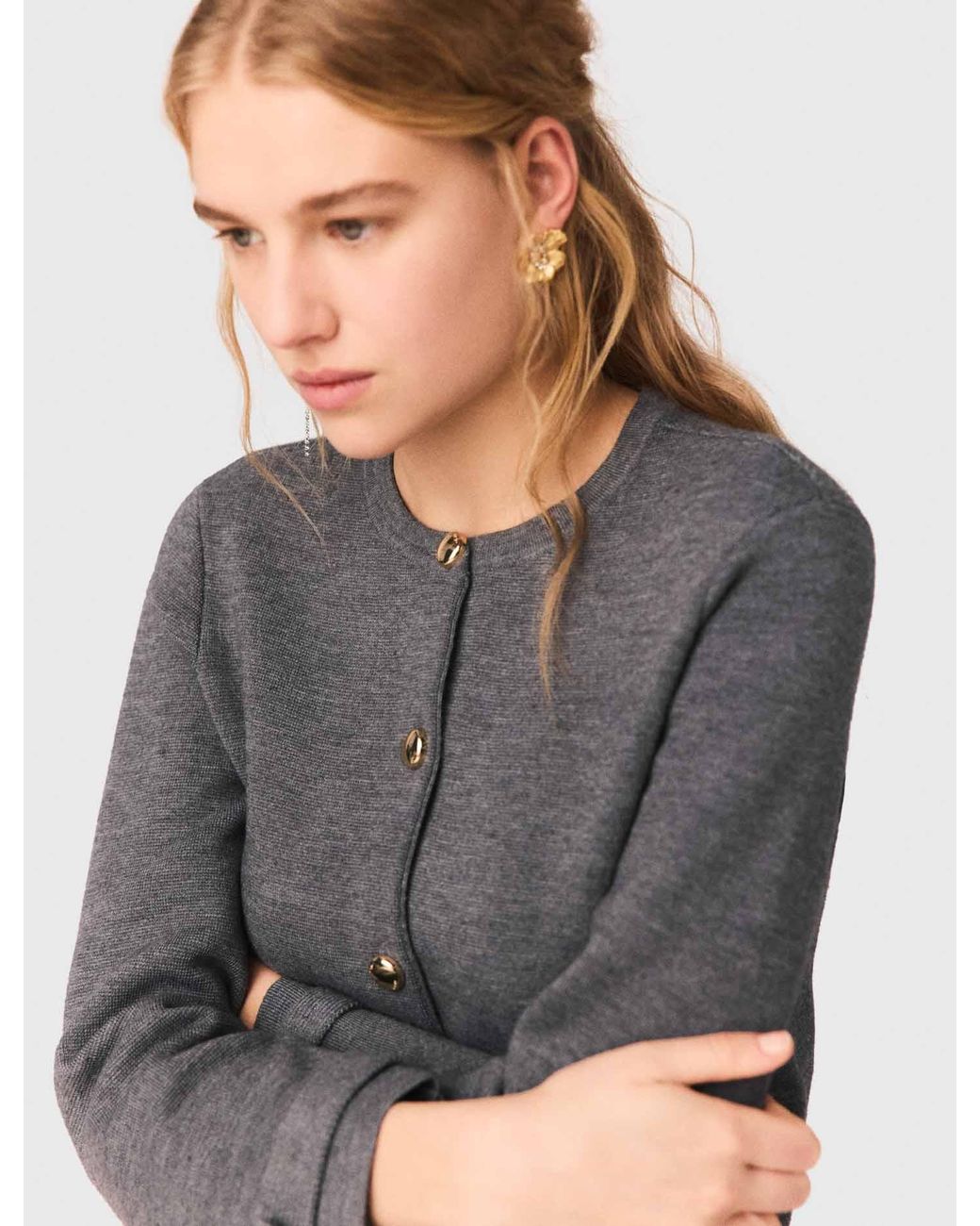Maje Multicolor Removable Striped Collar Cardigan