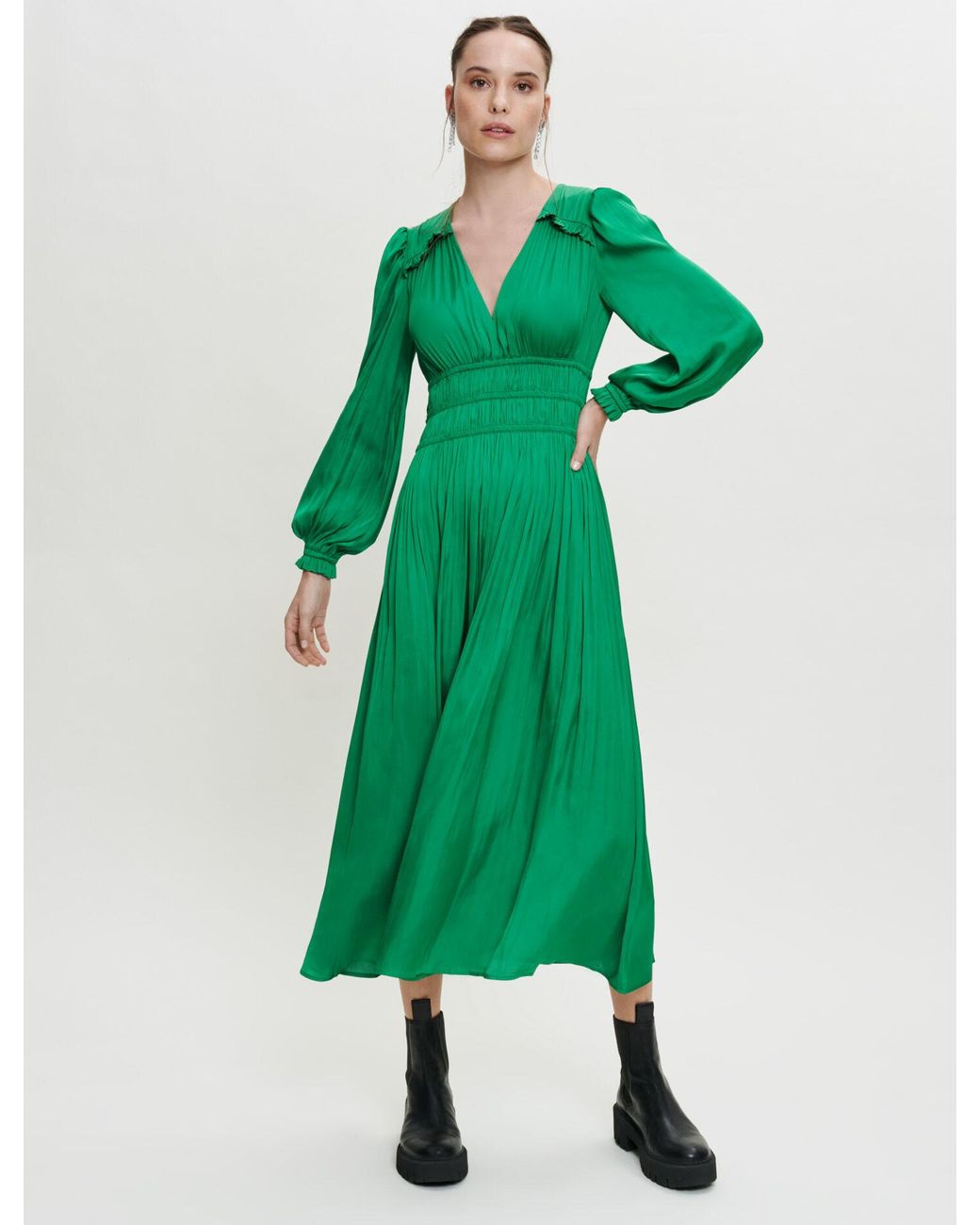 Maje Flowing Satin Dress in Green | Lyst