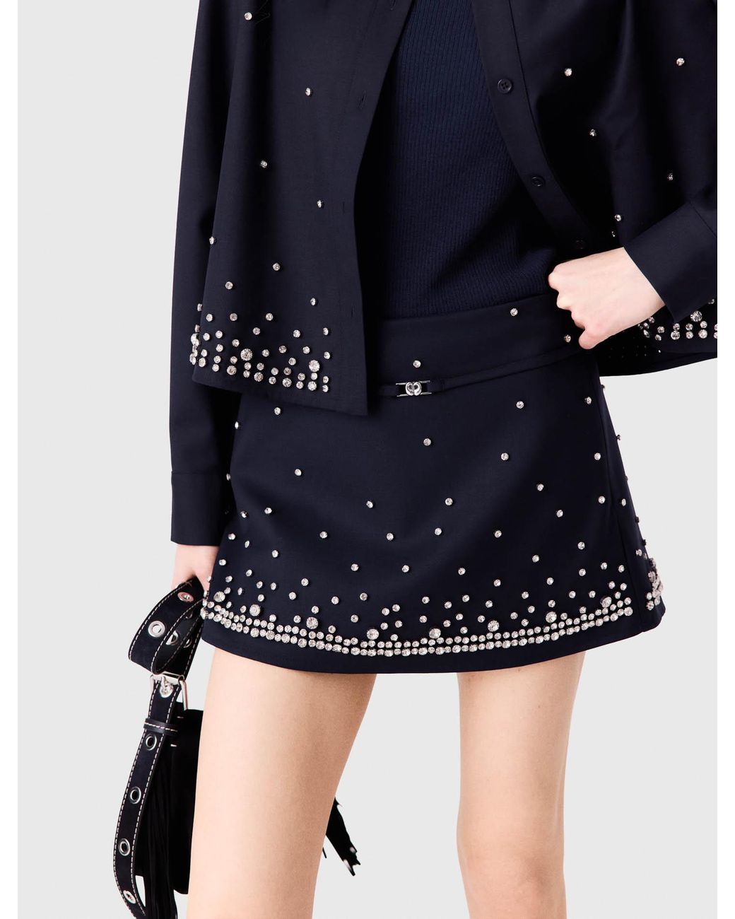 Maje Blue Rhinestone Layered Skort